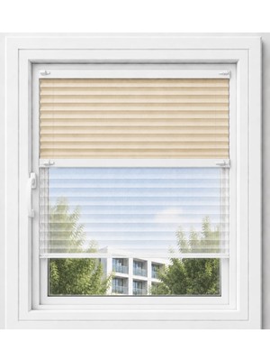Sineklikstore Perde + Tül Çift Sistem Plise Perde - Cam Balkon Perdesi - Ofis Perdesi - Mutfak Perdesi - Salon Perdesi