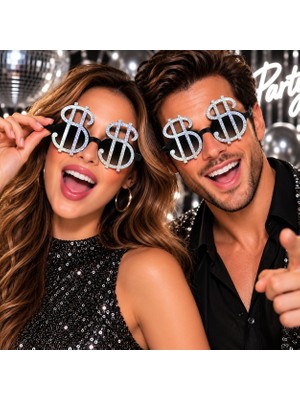 StepCo Dolar Işareti Parti Gözlüğü – Gümüş