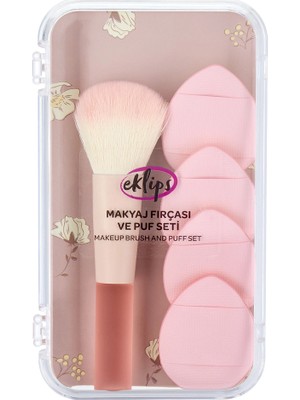 3 Adet Eklips Makyaj Fırçası ve Puf Seti