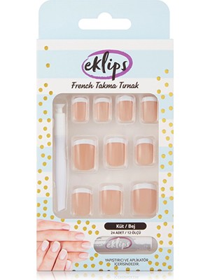 3 Adet Eklips Takma Tırnak French Bej Küt 24'lü