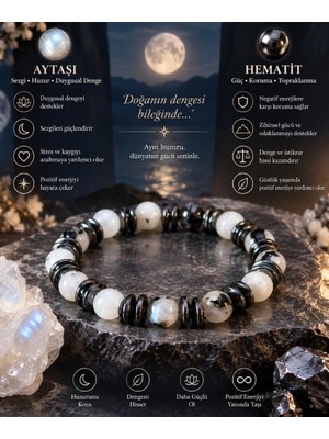 Lia Charm Ay Taşı ve Hematit Taşlı Tasarım El Yapımı Unisex Bileklik