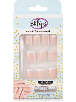 2 Adet Eklips Takma Tırnak French Şeftali Küt 24'lü
