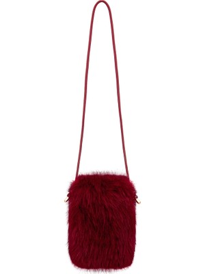 2 Adet Eklips Bordo Peluş Telefon Çantası