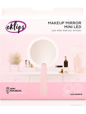 3 Adet Eklips Mini Makyaj Aynası LED Pembe