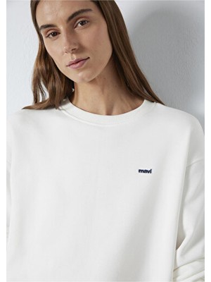 Mavi M1S10366-70057 Logo Baskılı Sweatshırt Kırık Beyaz Kadın Sweatshirt