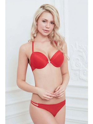 Pileli Store Balenli Destekli Dolgulu Askıları Çıkabilen Önden Açılan Sırt Dekolteli Sütyen ve String Takım