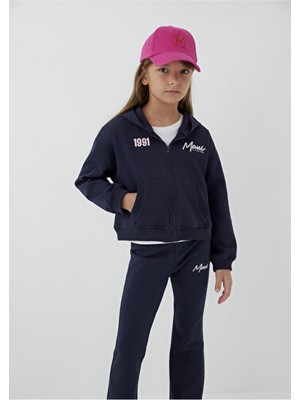 Mavi M7S10188-84371 1991 Mavi Baskılı Sweatshirt Koyu Lacive Kız Çocuk Sweatshirt