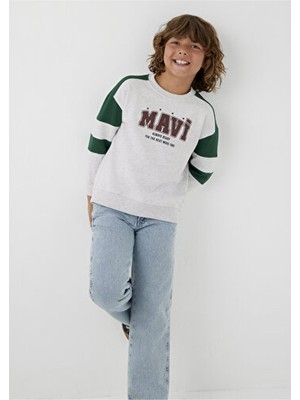 Mavi M6S10186-88467 Logo Çizgili Sweatshirt Açık Gri Melanj Erkek Çocuk Sweatshirt