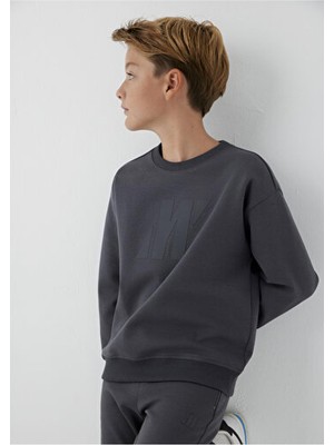 Mavi M6S10201-70763 M Logo Grafik Sweatshirt Koyu Gri Erkek Çocuk Sweatshirt