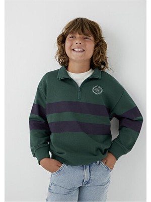 Mavi M6S10197-71932 Çizgili Logo Sweatshırt Orman Yeşili Erkek Çocuk Sweatshirt