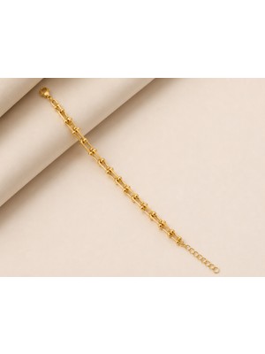 Yonida Jewelry 14K Gold Renk Kaplama Çelik Kalın Baklalı Kilit Model Bileklik