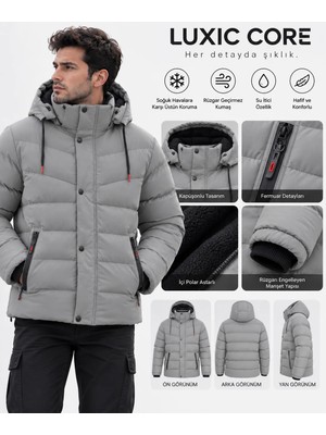 Luxic Core Luxıc Core Erkek Kapüşonlu Şişme Mont Içi Polarlı Kalın Kışlık Su Itici Günlük Mont