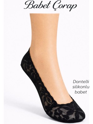 Tarz Babet Çorap Dantelli Silikonlu Babet 6 Lı Set Siyah