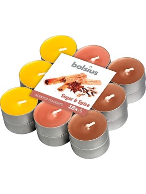 Bolsius Kokulu Tealight Mum, Şeker ve Baharat Kokulu, Karışık Renkli, 18'li Paket, 4 Saatlik Yanma S