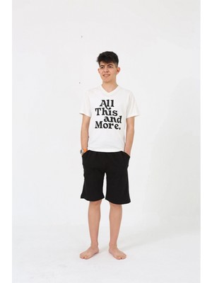 Pileli Store Erkek Genç Garson Boy Kısa Kol Ekru Penye Şortlu Pijama Takımı