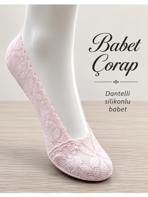 Tarz Babet Çorap Dantelli Silikonlu Babet 6 Lı Set Pembe
