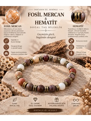 Lia Charm Doğal Taş Fosil Mercan ve Hematit Taşlı Unisex Tasarım El Yapımı Bileklik