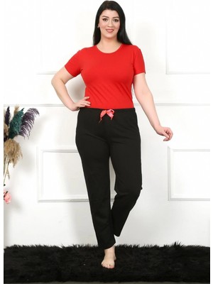 Pileli Store Kadın Pamuklu Büyük Beden Alt Pijama Siyah