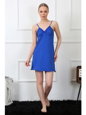 Pileli Store Kadın Ip Askılı Saks Penye Gecelik