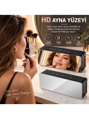 Kenly Dijital Aynalı LED Çalar Saat Termometreli Alarm Gece Modu USB ve Pil Destekli Masa Saati