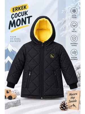 Velmora Fashion Erkek Çocuk Içi Pelüş Astarlı Kapüşonlu Kapitone Fermuarlı Kışlık Şişme Mont