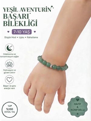 Leyan Doğal Taş Odaklanma ve Konsantrasyon Destekli Başarı Bilekliği Yeşil Aventurin Çocuk Bileklik