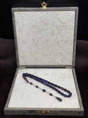 Onurlu Tesbihane Salih Şirin Halkalı Imame Badem Kesim Koyu Mor Sıkma Kehribar Tesbih (6x8 Mm)