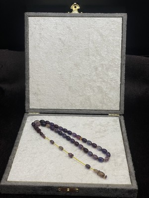 Onurlu Tesbihane Salih Şirin Halkalı Imame Badem Kesim Lila Mor Sıkma Kehribar Tesbih (6x8 Mm)