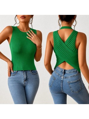 Pileli Store Kadın Sıfır Kol Sırt Çapraz Detay Triko Bluz