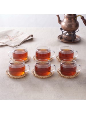 Ttt 12 Parça El Yapımı Bambu Çay Seti - El Yapımı Bambu Bardak Altlığı - 6 Kişilik Fincan Takımı