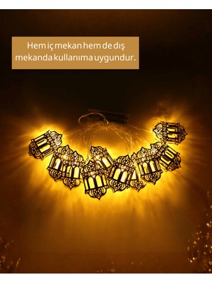 Alemdar Pazarlama Pilli Dekoratif LED Aydınlatma, Altın Fener Tasarımlı Ramazan Işıkları