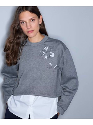 İpekyol Ipekyol Çift Parça Görünüm Cutout Gri Kadın Sweatshirt IW6260091123