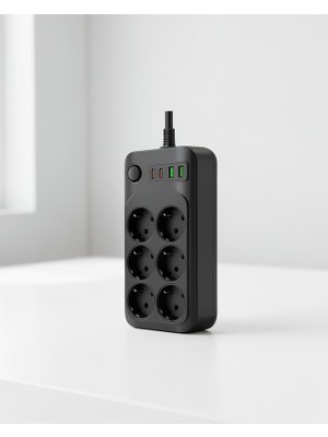 Alemdar Pazarlama Çoklu Priz 6 Çıkışlı 2500W USB Type-C 2 Metre Kablolu