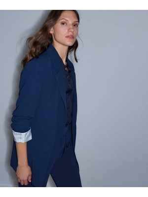 İpekyol Ipekyol Vatkalı Uzun Lacivert Kadın Blazer Ceket IW6260005125