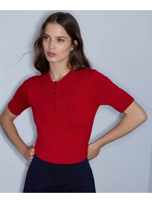 İpekyol Ipekyol Polo Yaka Triko Kırmızı Kadın Kazak IW6260050177