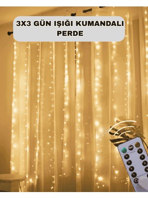 Alemdar Pazarlama Perde Tipi Peri LED Işık, Uzaktan Kumandalı, Günışığı, 3x3 Metre, USB