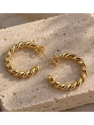 Xuping Kadın Gold Burgu Halka Küpe – Modern Örgü Tasarım Şık Küpe
