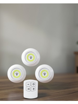 Alemdar Pazarlama Kumandalı 3'lü Spot LED Lamba, Dolap ve Mutfak Rafı Işığı