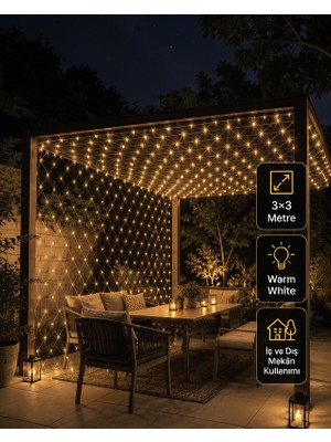 Alemdar Pazarlama 3x3 Metre Ağ LED ile Bahçenize Sıcak ve Şık Aydınlatma