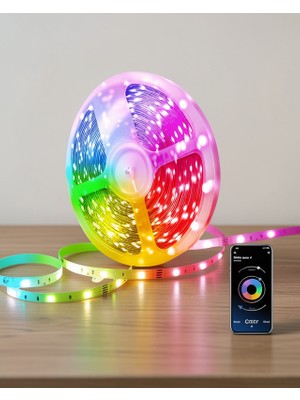 Alemdar Pazarlama Şerit LED 10 Metre USB Bluetooth Telefon Kontrollü Sese Duyarlı