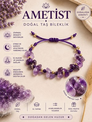 Femenino Ametist 1. Kalite Doğal Taş Merdiven Kapama Tasarım Bileklik