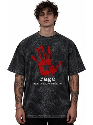 Sevbano Rage Against The Machine Rock Metal Müzik Grubu Baskılı Unisex Oversize Vintage Yıkamalı Tişört