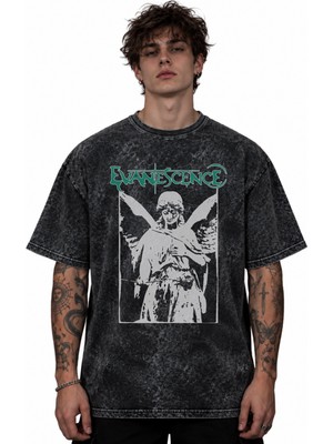 Sevbano Evanescence Rock Metal Müzik Grubu Baskılı Unisex Oversize Vintage Yıkamalı Tişört