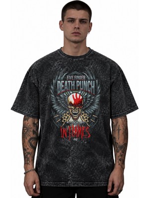 Sevbano Five Finger Death Punch Rock Metal Müzik Grubu Baskılı Unisex Oversize Vintage Yıkamalı Tişört