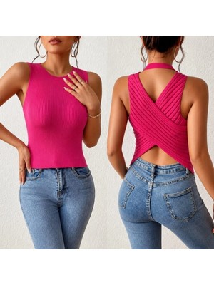 Pileli Store Kadın Sıfır Kol Sırt Çapraz Detay Triko Bluz
