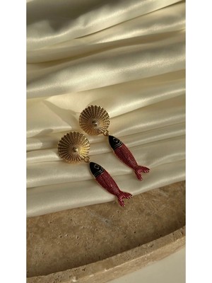 Dore Collection Zr Model Kırmızı Balık Sallantılı Çelik Küpe