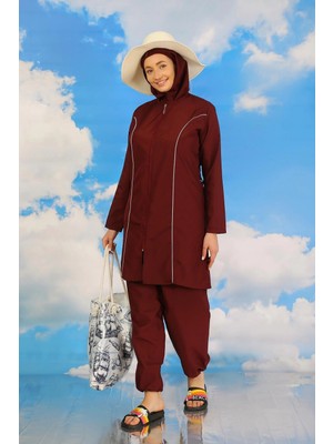 Pileli Store Kadın Tam Tesettür Bordo Mayo