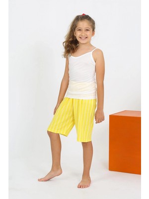 Pileli Store Kız Çocuk Ip Askılı Şortlu Penye Beyaz Pijama Takım