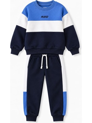 Yiğit Butik Erkek Çocuk Bisiklet Yaka Renk Bloklu Sweatshirt ve Pantolon Alt Üst Takım
