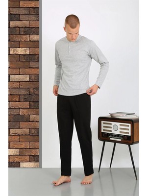 Pileli Store Erkek Penye Uzun Kol Pijama Takımı Gri